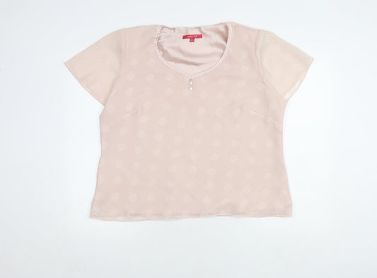 Jacques Vert Women's Beige V-Neck Polka Dot Top Size 22