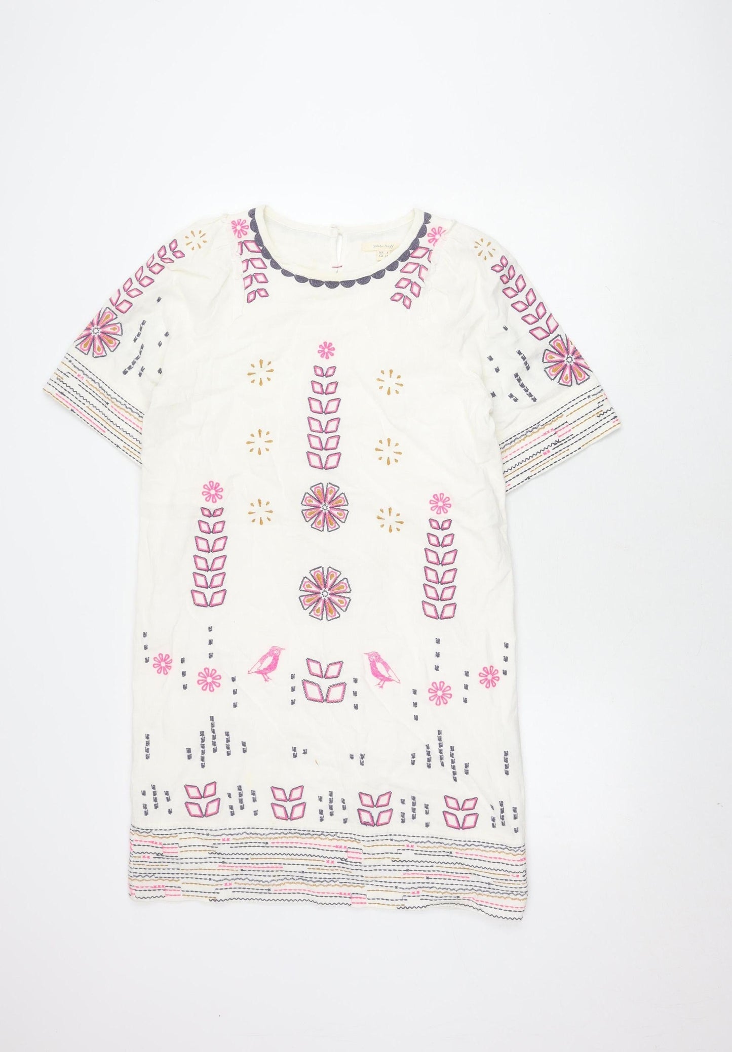 White Stuff Women's Multicoloured Dress, Size 8, Embroidered