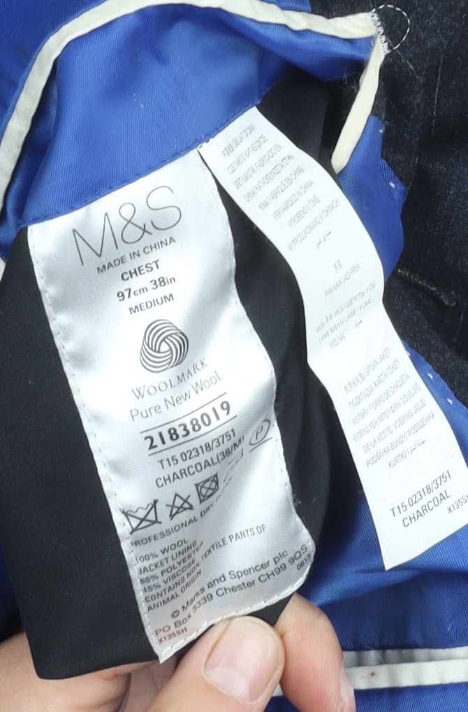 Marks and Spencer Grey Striped Suit Jacket, Men, Size 38R