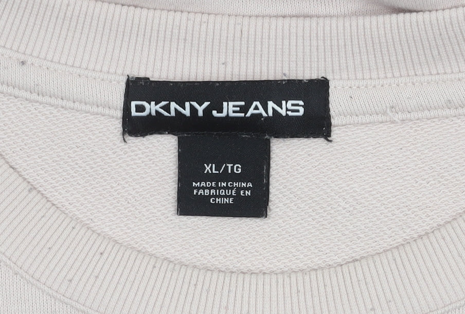 DKNY Jeans Women's Beige XL Pullover Sweatshirt Crew Neck