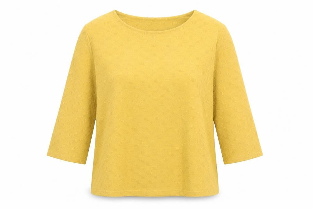 Front view of Honor Millburn Women's Yellow 3/4 Sleeve Top, size 16