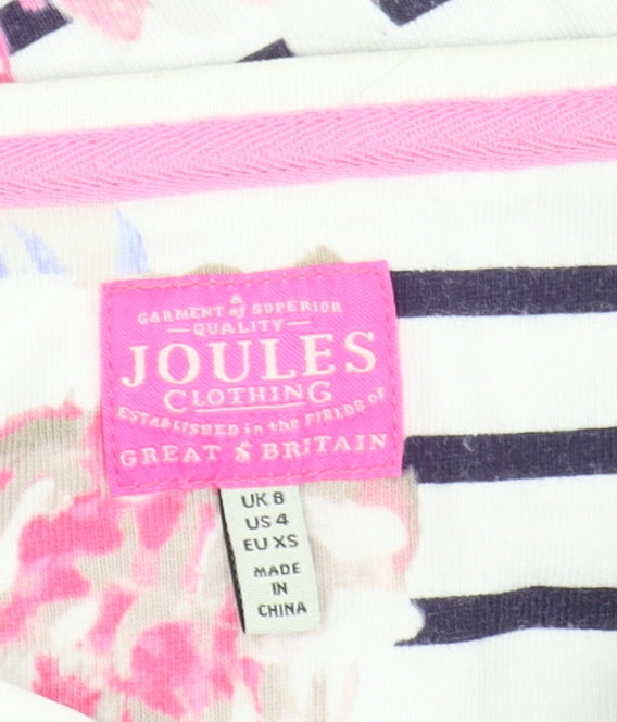 Joules Women's Multicoloured Floral Stripe T-Shirt UK 8