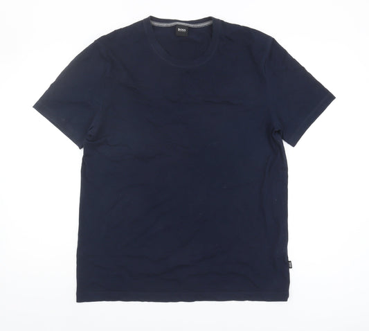BOSS Men's Blue T-Shirt, Large, Short Sleeve, Crew Neck