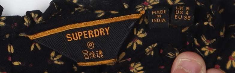 Superdry Women's Black Floral A-Line Dress Size 8
