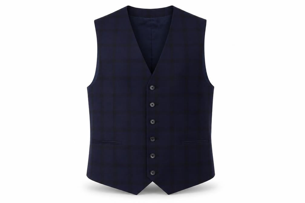 Reiss Men's Blue Check Suit Waistcoat, Size 38