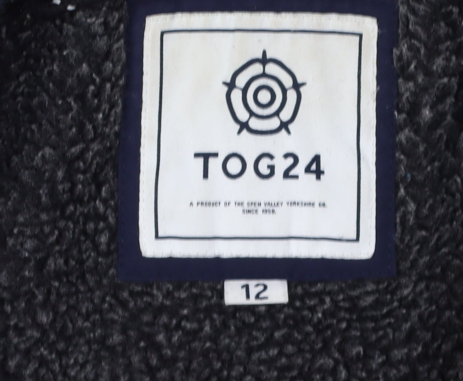 TOG24 Women's Navy Parka, Size 12, Winter Hooded Fur Trim
