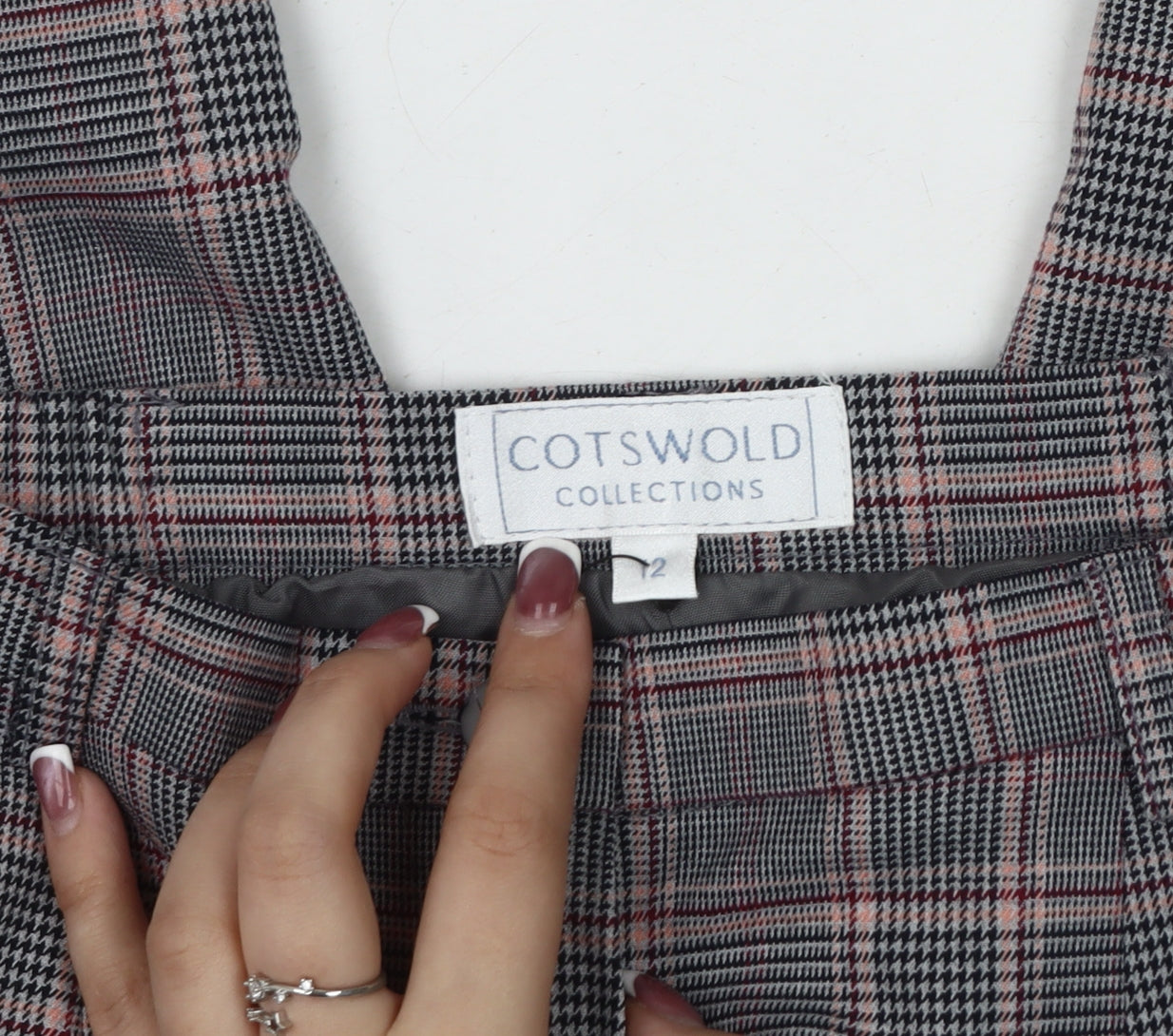 Cotswold Collections Plaid Women's Trousers, Size 12, Grey