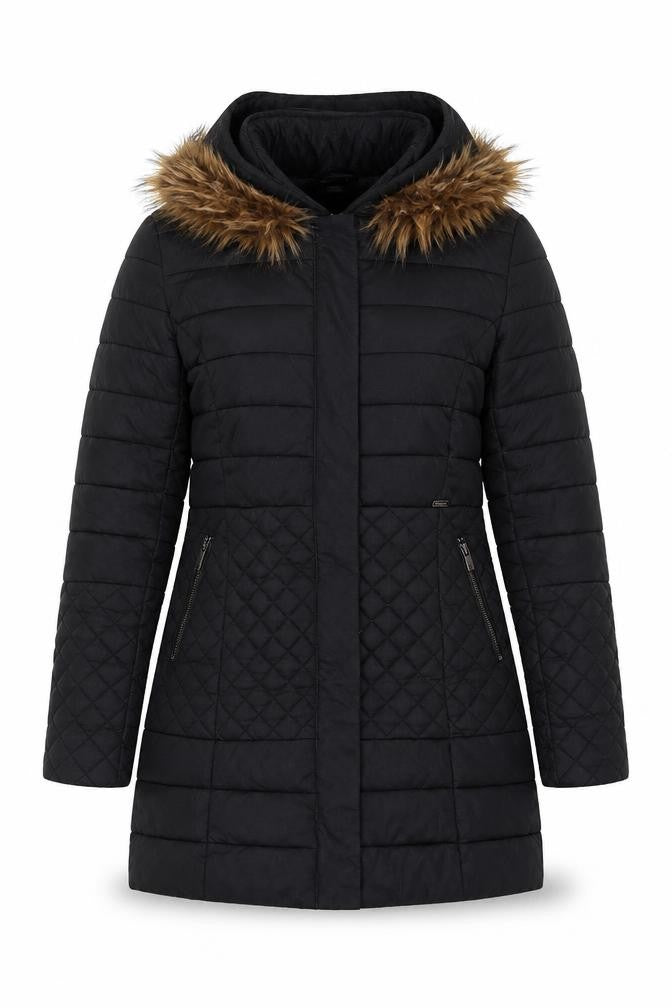 Salsa Women's Black Puffer Coat Size S with Fur Trim