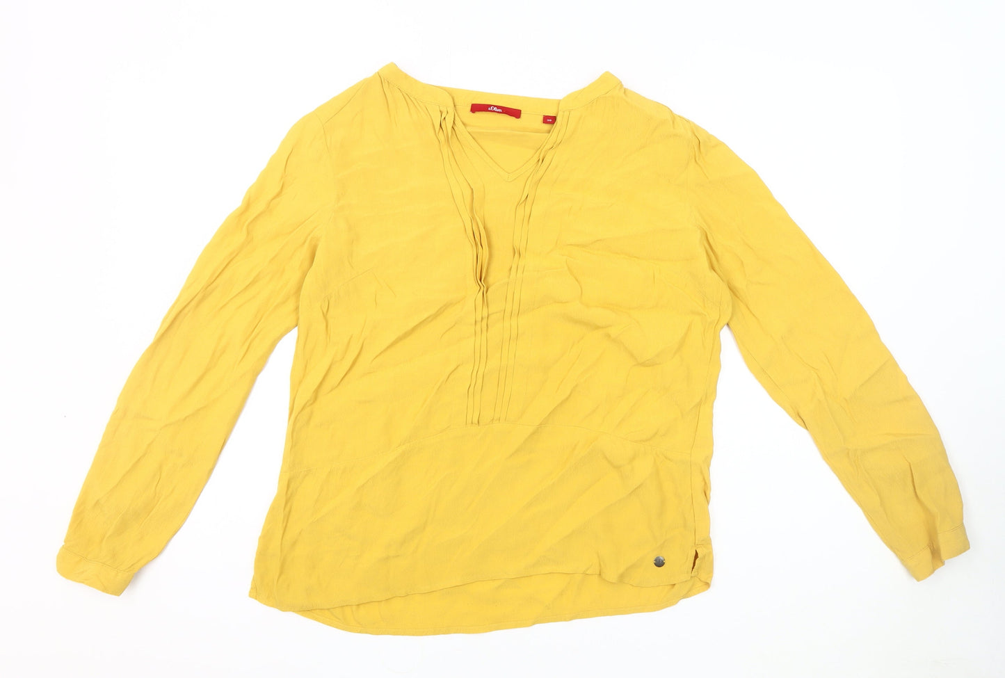 s.Oliver Women's Yellow V-Neck Long Sleeve Blouse