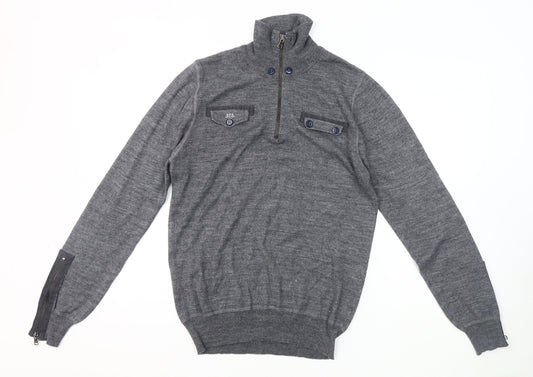 Rough Justice Men's Grey XL Henley Knit Sweatshirt