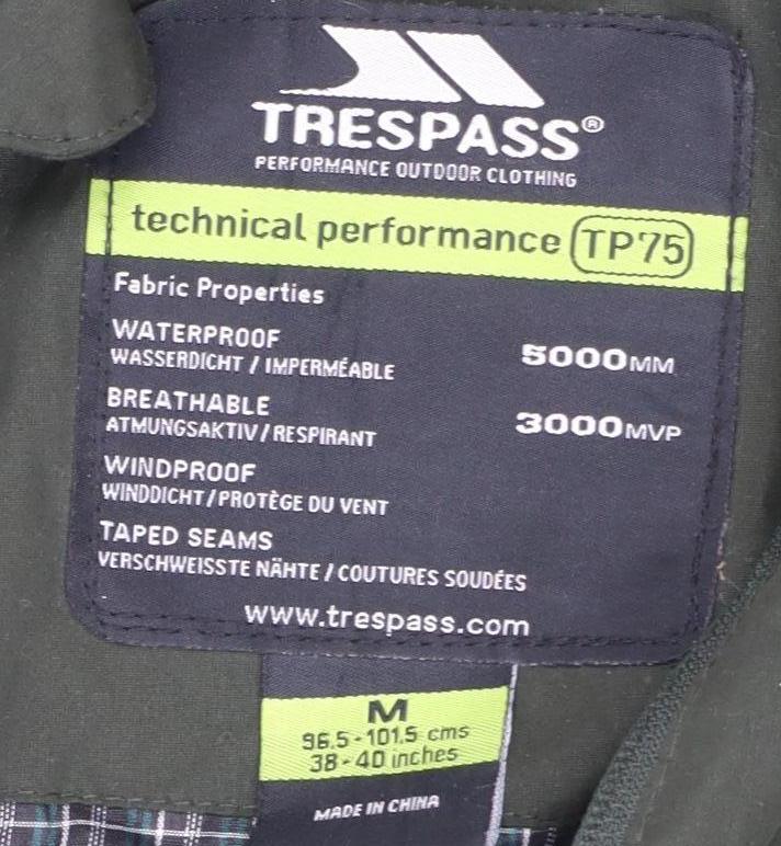Trespass Men's Green Rain Coat with Hood Size M 38-40"