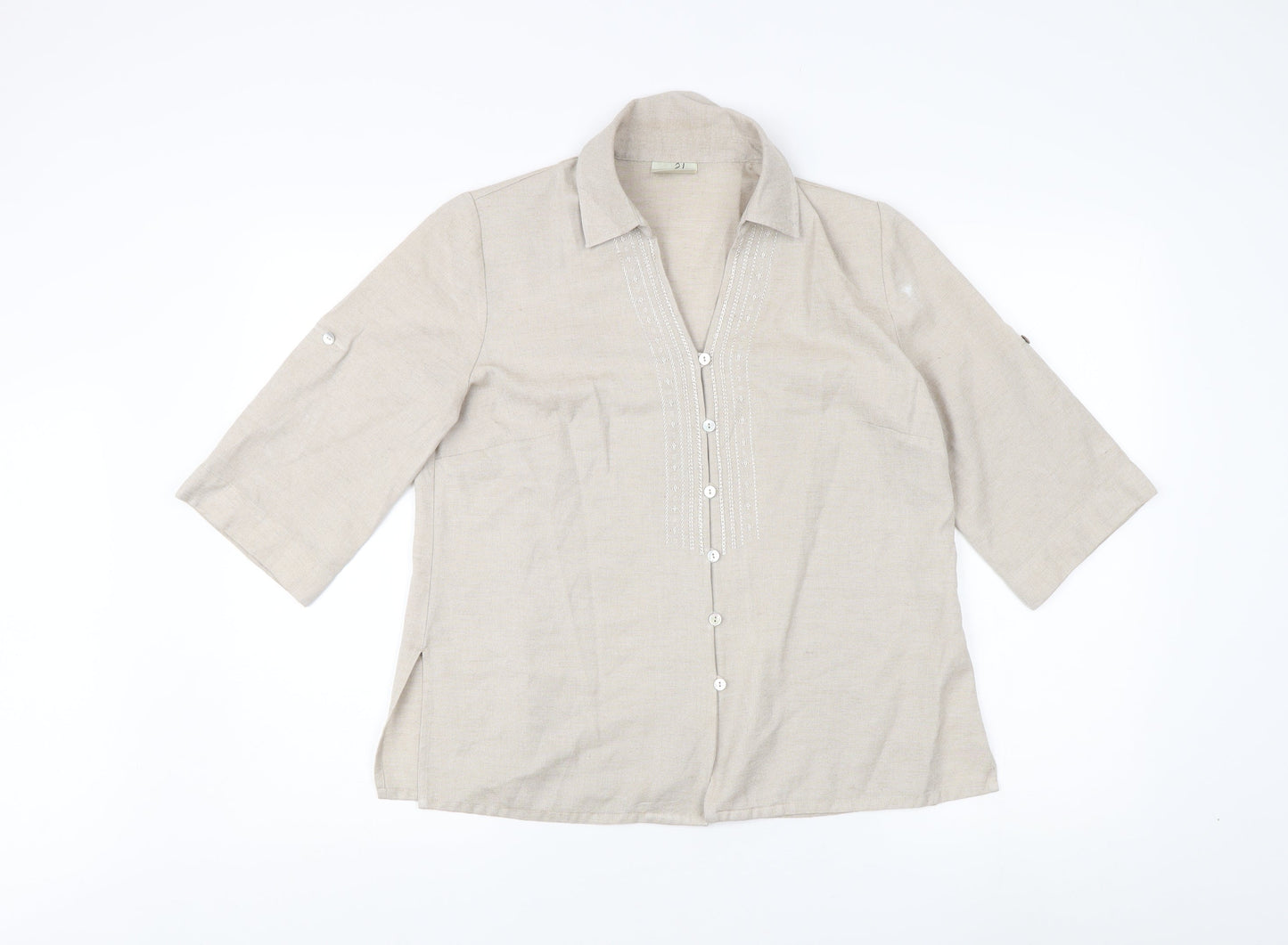 Eastex Women's Beige Collared Button-Up Shirt Size 12