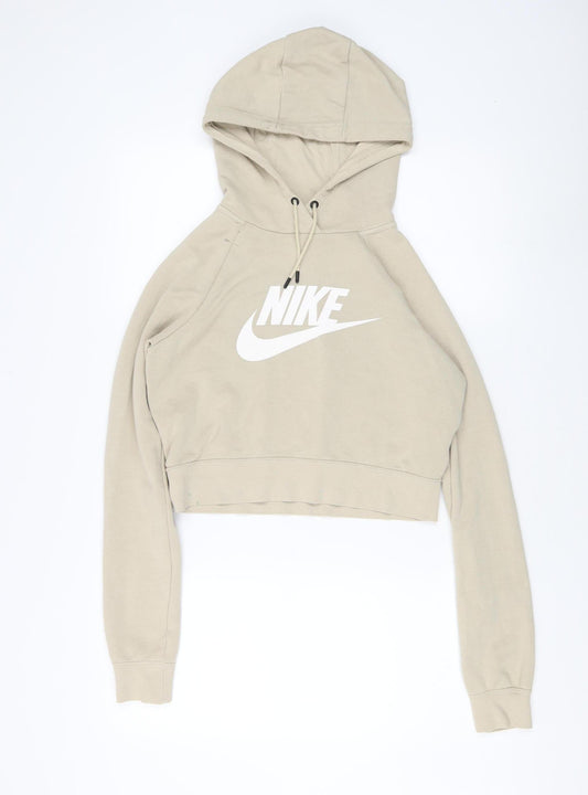 Nike Women's Beige Pullover Hoodie S - Casual Logo Style