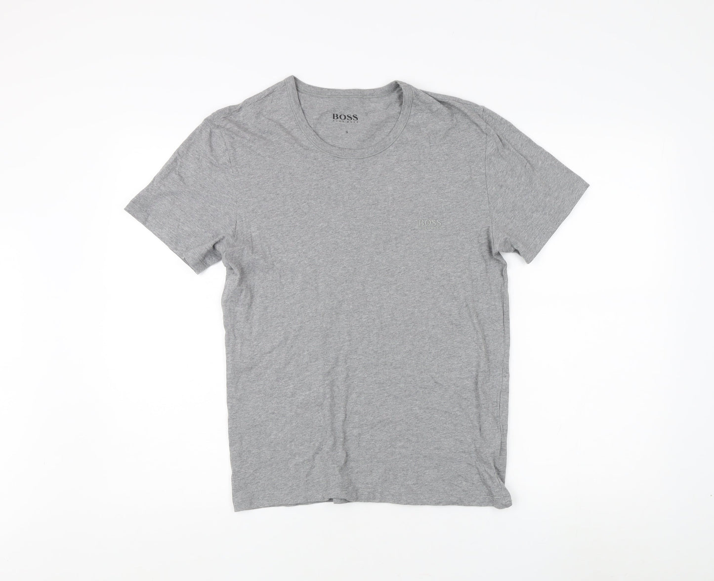 BOSS Men's Grey S Crew Neck T-Shirt, Short Sleeve, Logo Accent