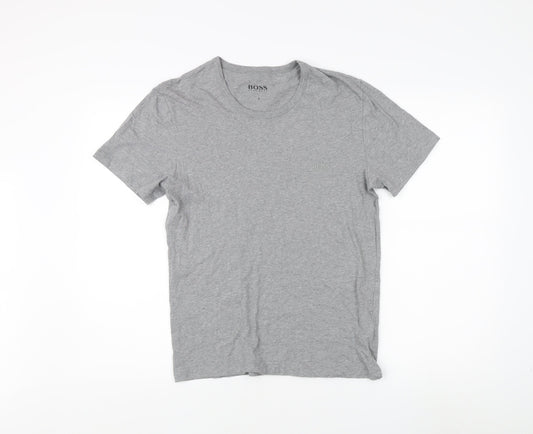 BOSS Men's Grey S Crew Neck T-Shirt, Short Sleeve, Logo Accent