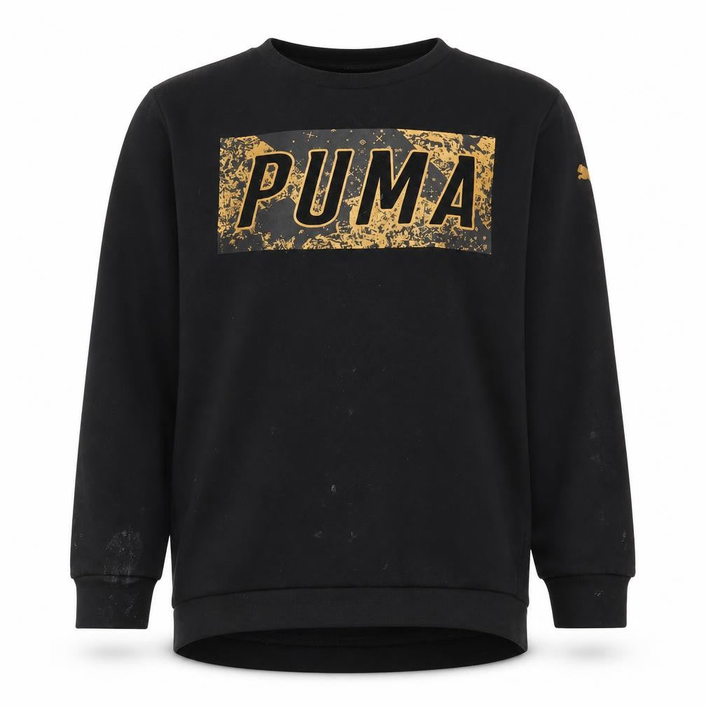 Front view of Puma girls’ black pullover sweatshirt, size 12, graphic print