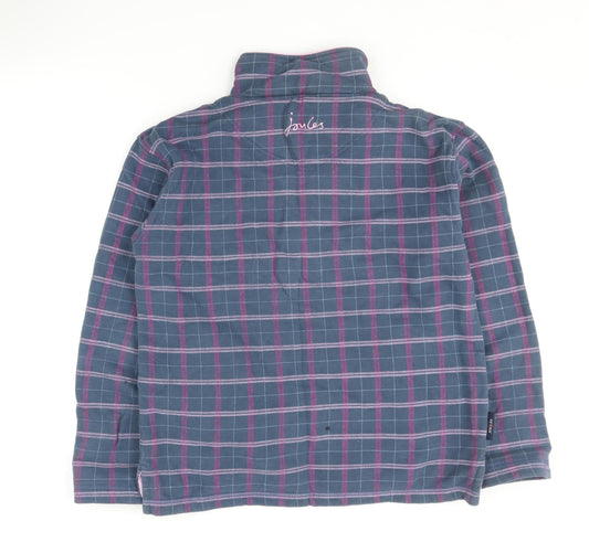 Joules Women's Blue Plaid Sweatshirt, S, High Neck, 1/2 Zip