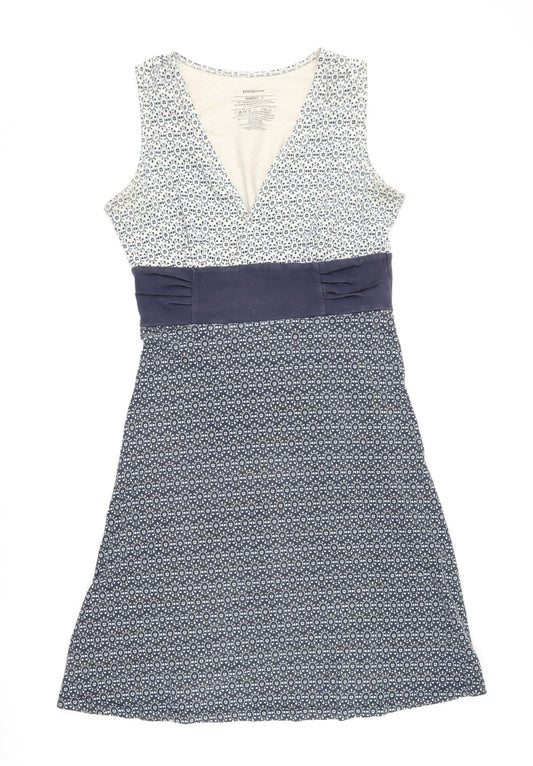 Patagonia Women's A-Line Dress S, Blue White Geometric Pattern