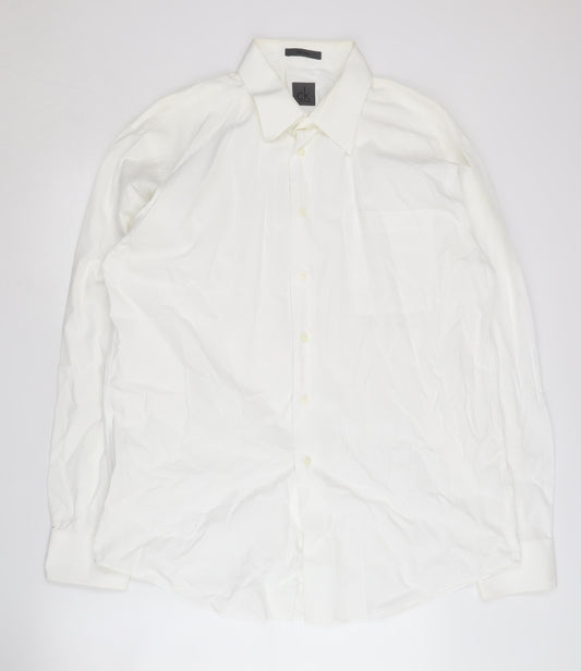 Calvin Klein Men's White Cotton Button-Up Shirt, Size 43