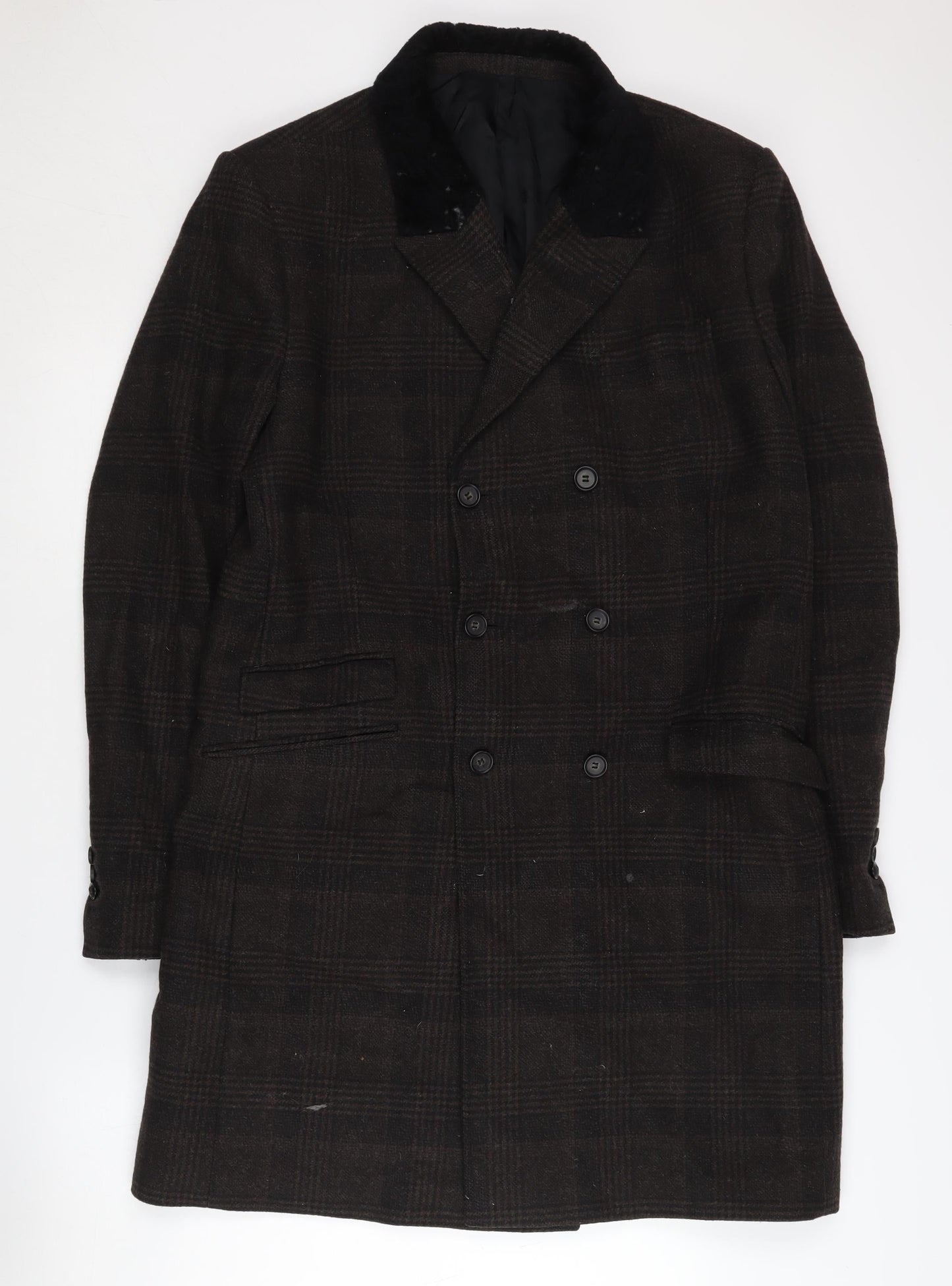 The Kooples Men's Brown Check Wool Overcoat Size 52