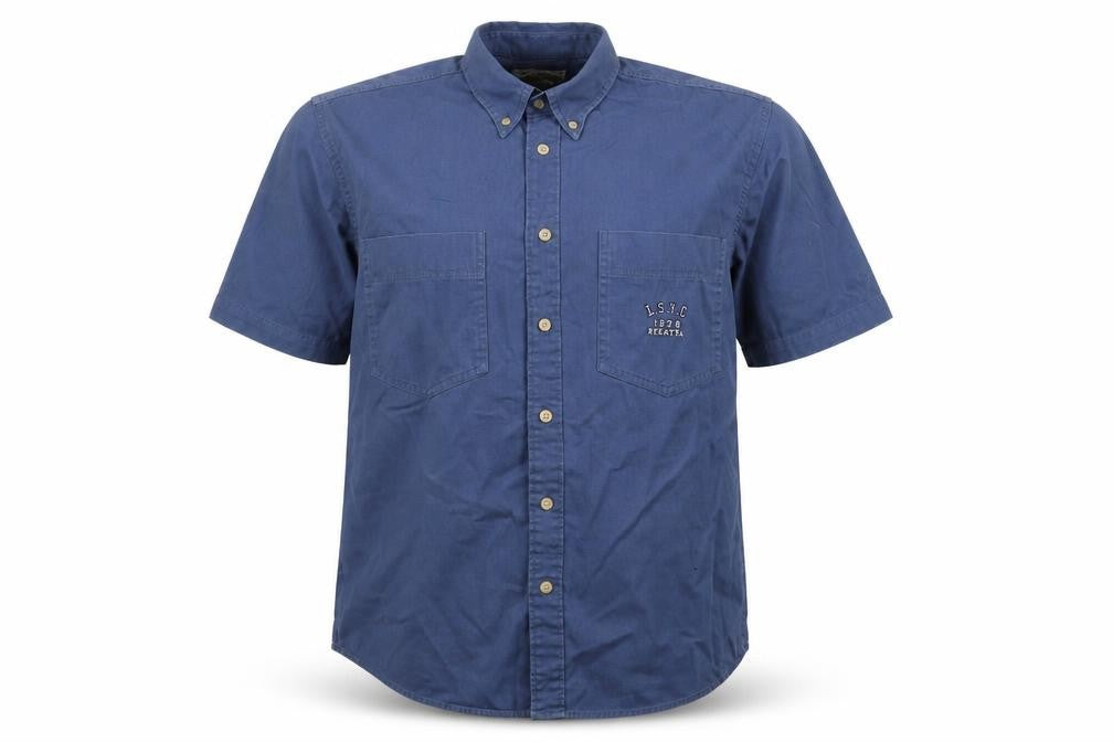 Lazy Sam Men's Blue Short Sleeve Button-Up Shirt S