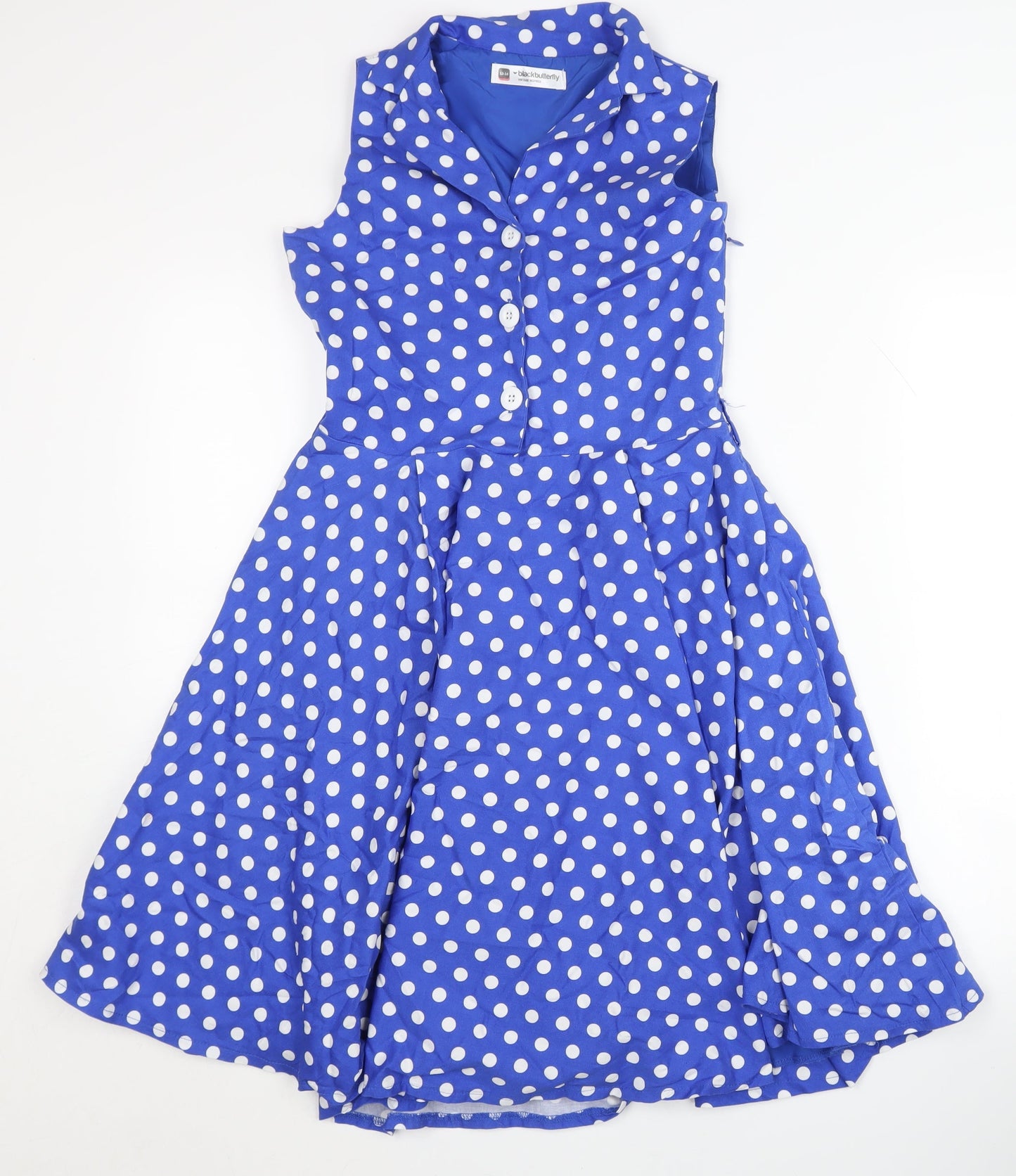 BlackButterfly Girls' Blue Polka Dot Fit & Flare Dress