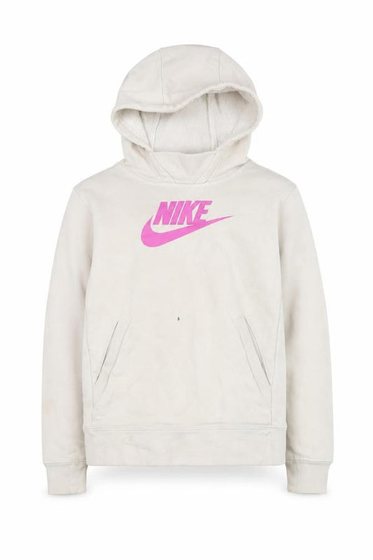 Nike Girls Beige Pullover Hoodie with Pink Logo, Size S