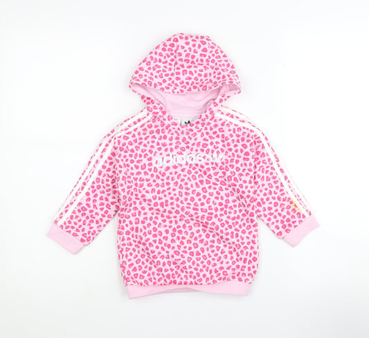 Adidas Girls Pink Animal Print Hoodie - 12-18 Months