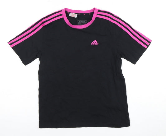 Adidas Girls Black T-Shirt 9-10Y Jersey with Pink Accents