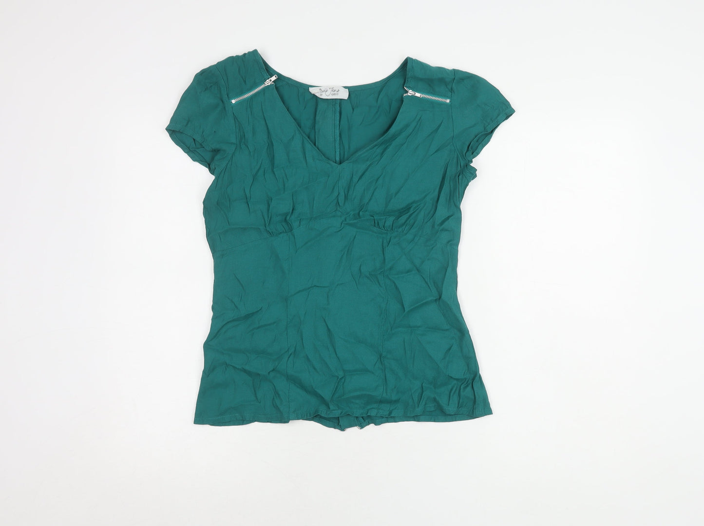 Oasis Green V-Neck Short Sleeve Women's Top