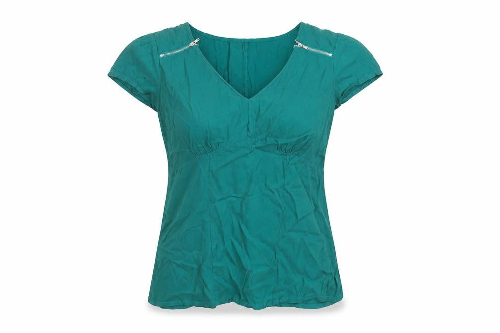 Oasis Green V-Neck Short Sleeve Women's Top