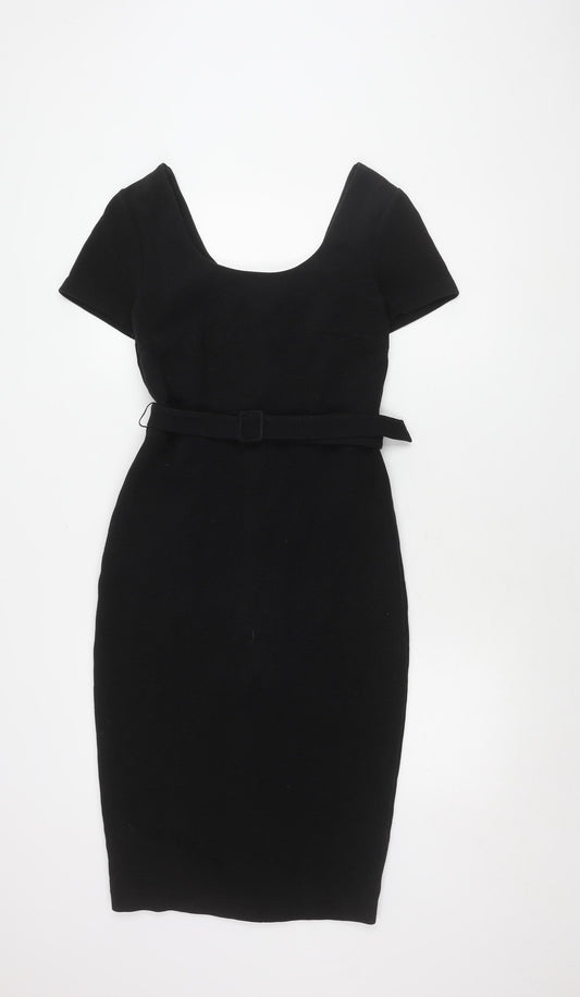 Boden Women's Black Dress - Size 8, Short Sleeve, Belted