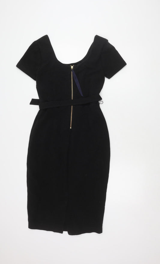 Boden Women's Black Dress - Size 8, Short Sleeve, Belted