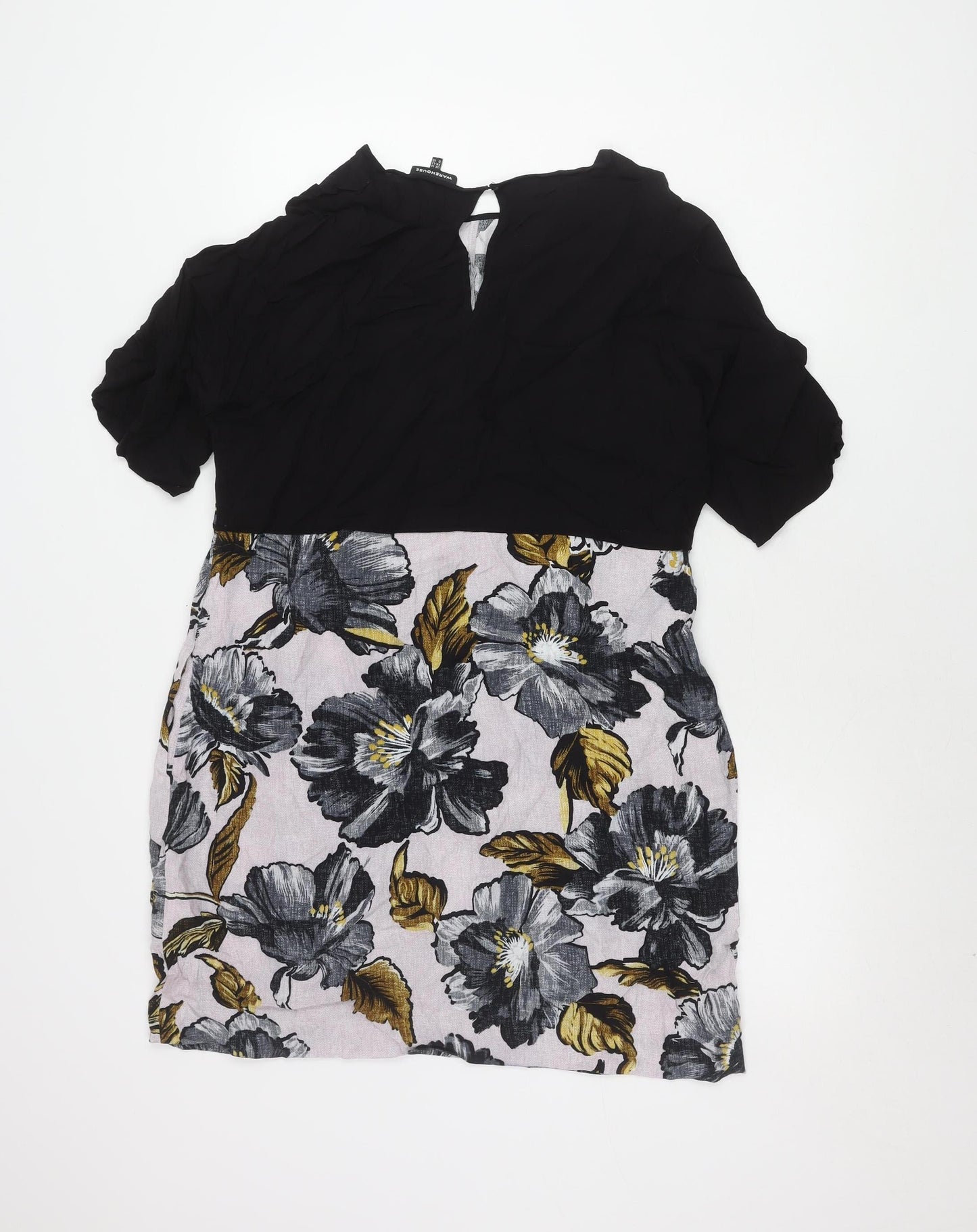Warehouse Women’s Floral Print Dress, Size 14, Black/Multicoloured