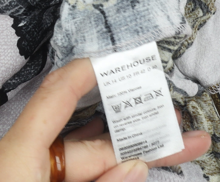 Warehouse Women’s Floral Print Dress, Size 14, Black/Multicoloured