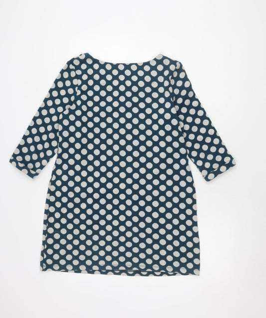 White Stuff Women's Blue Polka Dot 3/4 Sleeve Top Size 12