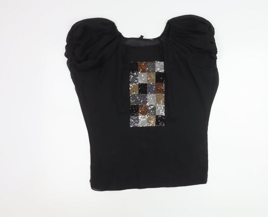 Ted Baker Women's Black Sequin Blouse, Size 10, Party-Ready