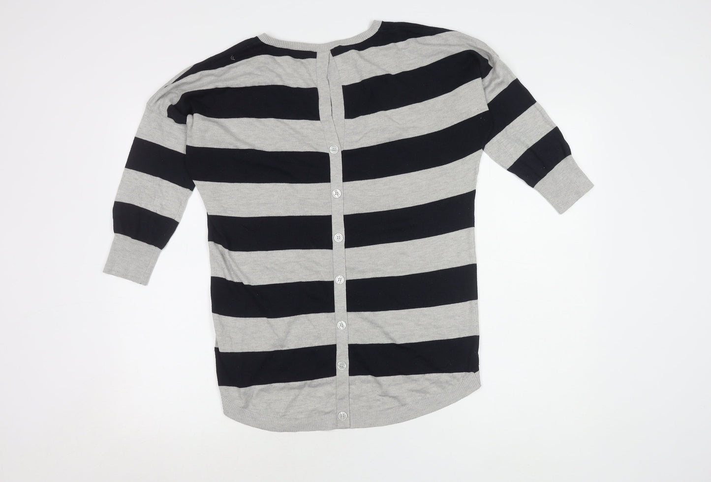 Oasis Women V-Neck Striped Cardigan in Grey Size M