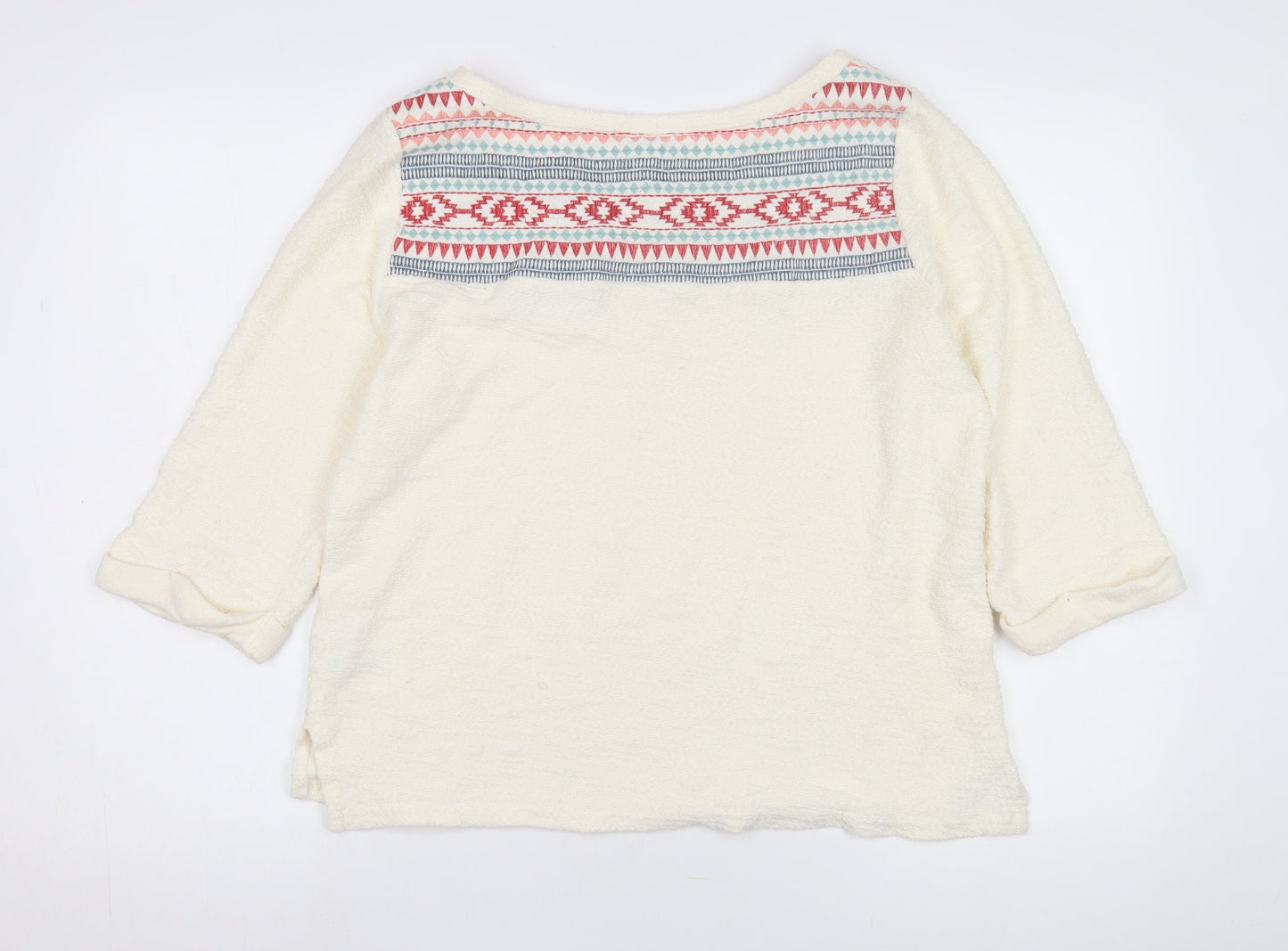 Monsoon Women's Ivory 3/4 Sleeve Embroidered Blouse M