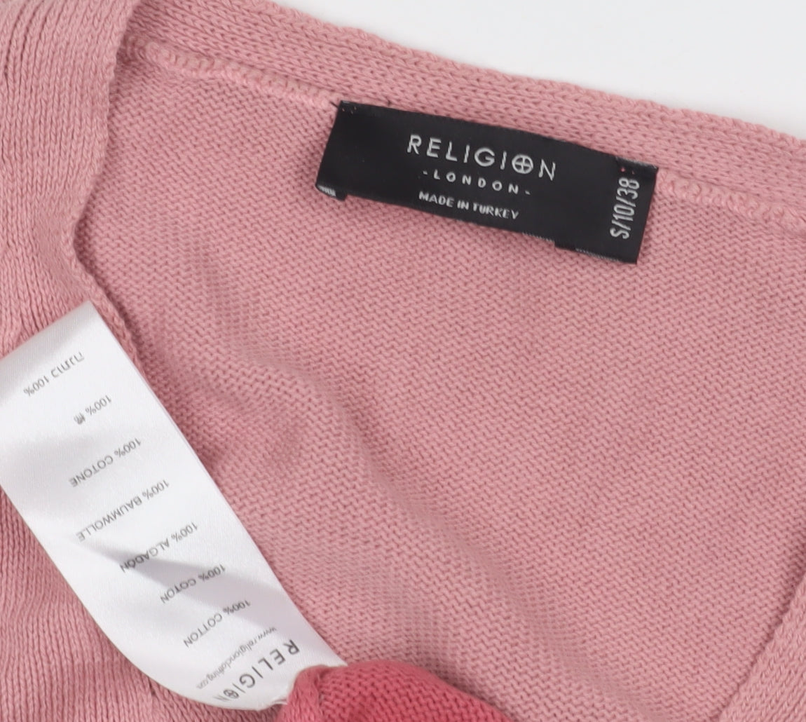 Religion Women's Pink V-Neck Pullover Jumper Size 8
