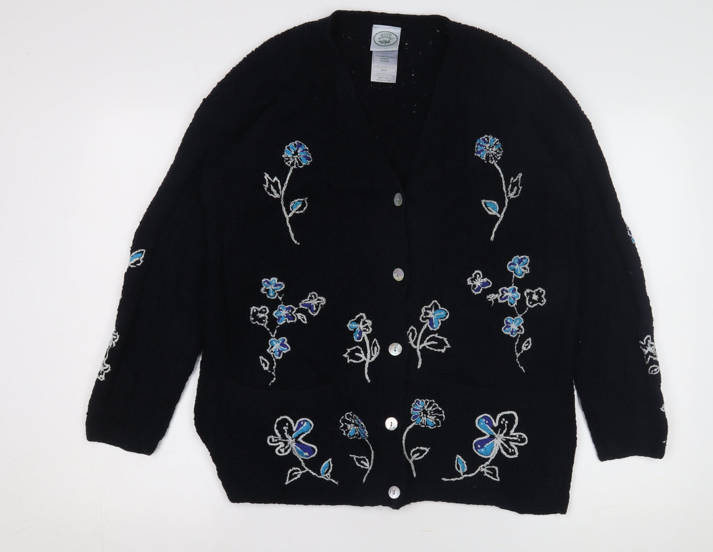 Laura Ashley Women's Black Floral Cardigan, Size S, Cotton