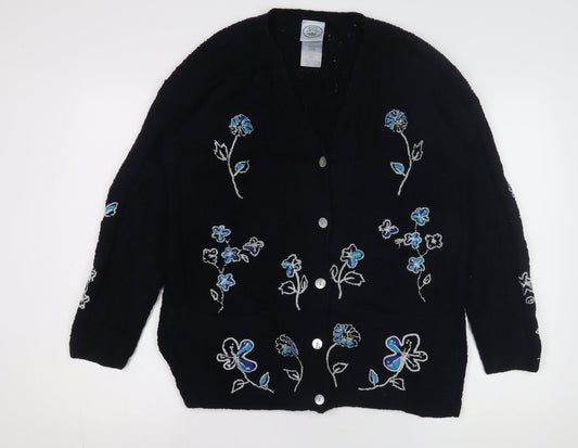 Laura Ashley Women's Black Floral Cardigan, Size S, Cotton