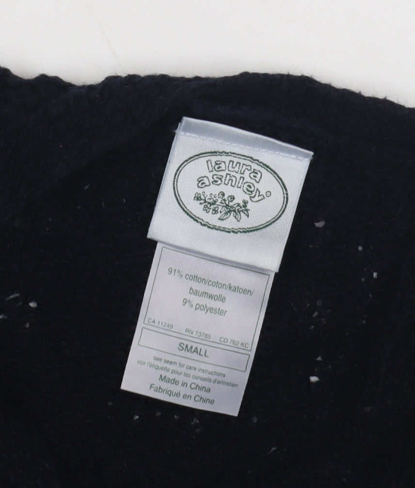 Laura Ashley Women's Black Floral Cardigan, Size S, Cotton