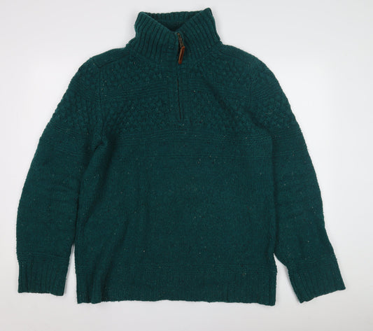 FatFace Men's Green Chunky-Knit Wool Zip Jumper L