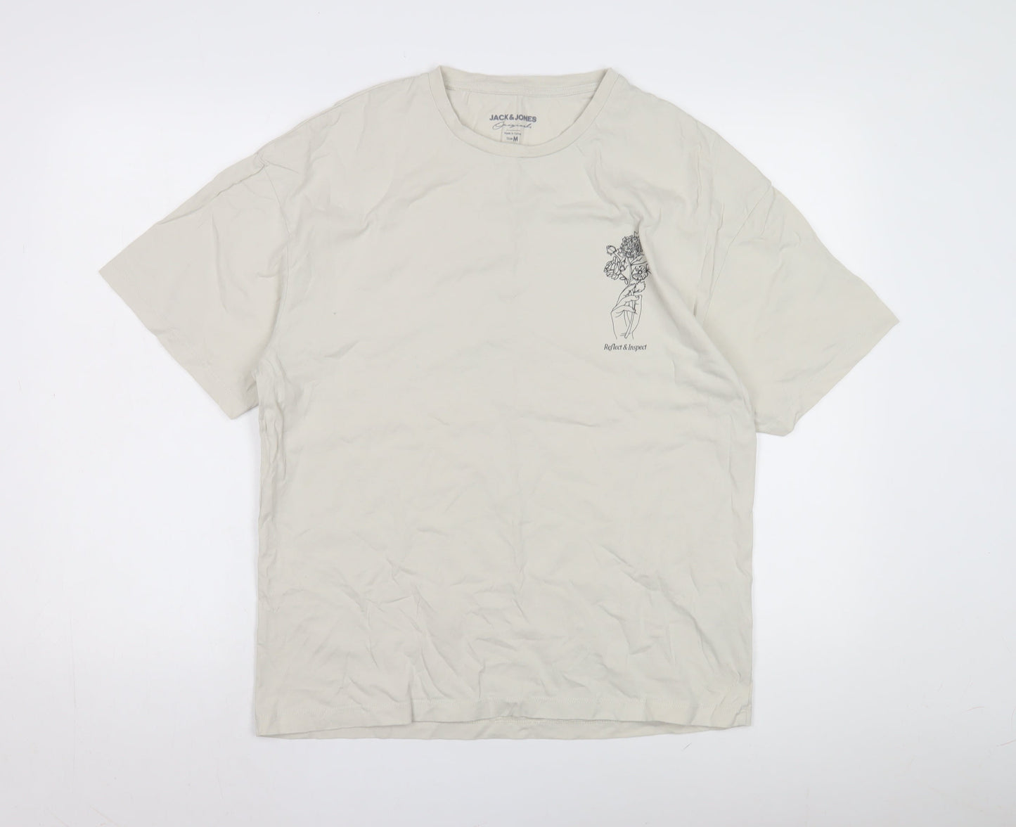 Jack & Jones Beige T-Shirt M Unisex Crew Neck Casual