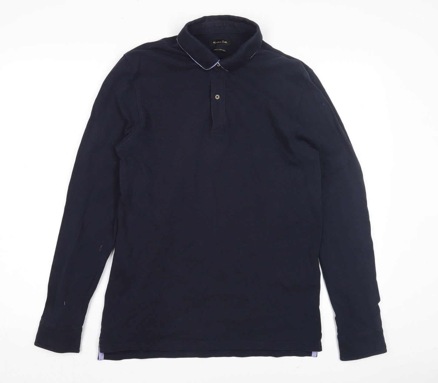 Massimo Dutti Men's Blue Long Sleeve Polo Shirt L