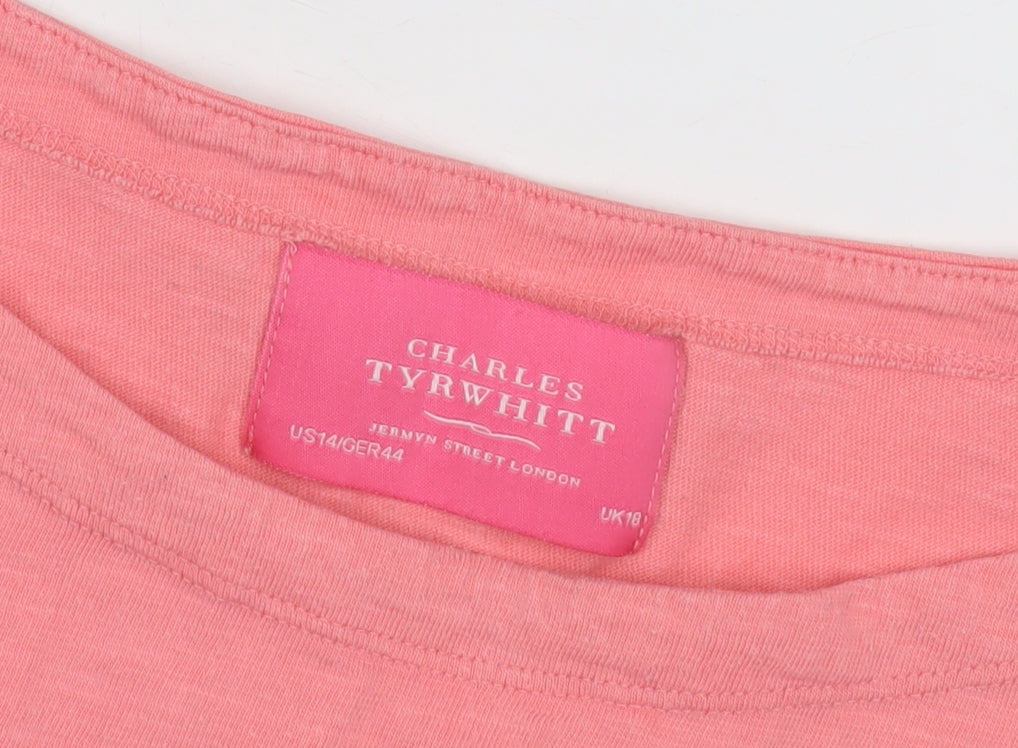 Charles Tyrwhitt Women's Pink Striped T-Shirt, Size 18