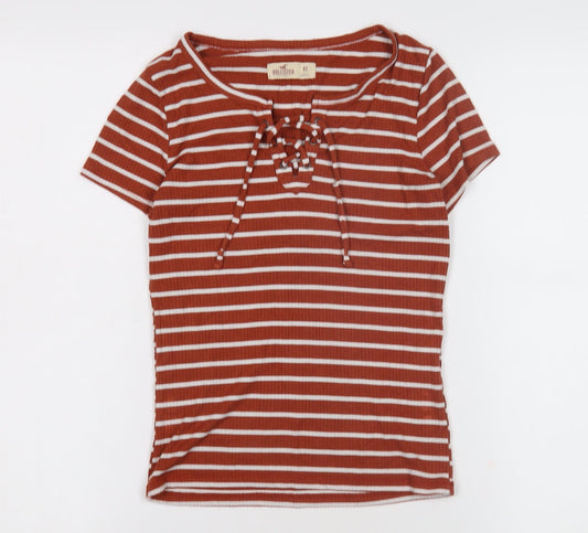 Hollister Women's Red Striped Ringer T-Shirt XS
