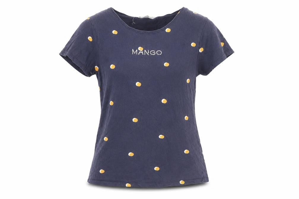 MNG Women's Blue Polka Dot T-Shirt, Size M, Cotton