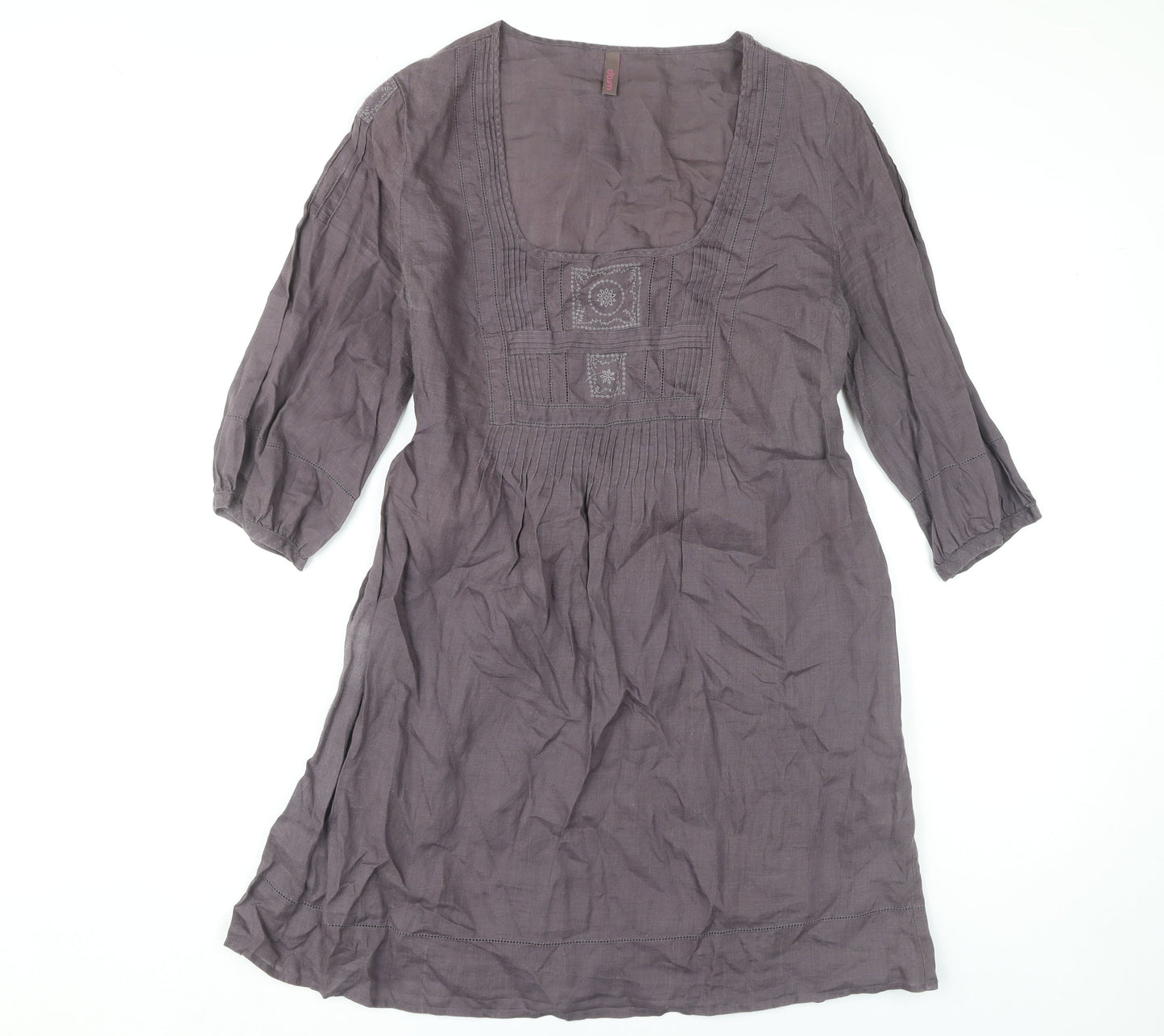 Wrap Women's Grey Embroidered Ramie Dress Size 12